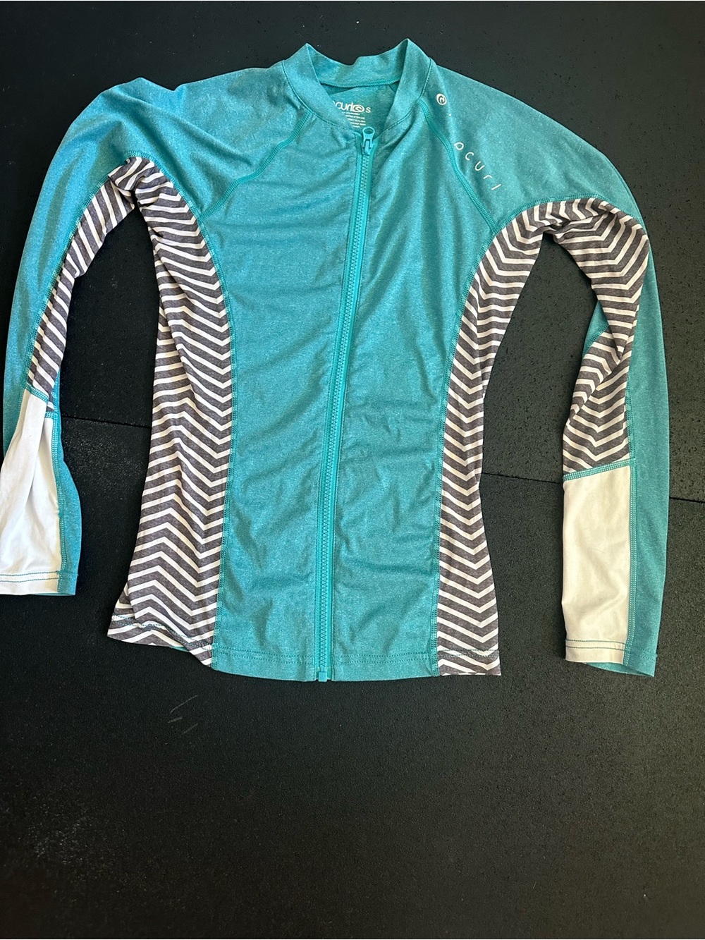 Rip Curl Teal Zip-Front Women's Rash Guard with Gray Chevron Panels